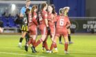 Aberdeen Women celebrate after Bayley Hutchison opened the scoring in the win over Hutchison Vale. Image: Paul Glendell/DC Thomson.