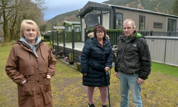 Lodge owners May Clayton plus Sandy and Christine Nicol at Loch Awe Holiday Park in Taynuilt, Argyll, are among those asked to leave.
Image: Sandy McCook/DC Thomson