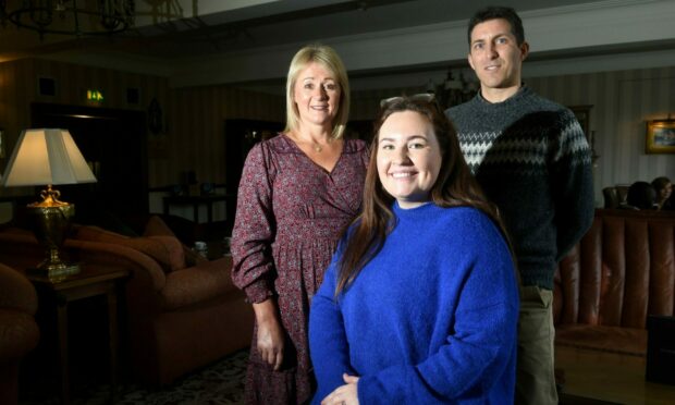 Yvonne Crook (left) with full-time employee, Erin McCue and new ambassador Ben Thorburn. Image Sandy McCook/DC Thomson