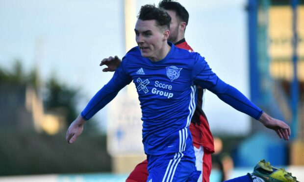 Peterhead's new loan signing Kieran Shanks in action against Airdrie.