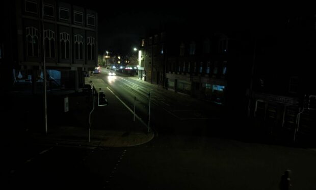 Holburn Road was plunged into darkness at 9pm. Image Kirstin Brown
