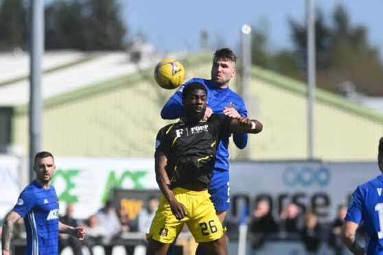 New Peterhead signing Josh Oyinsan in action against Cove Rangers. Image: Scott Baxter/DC Thomson