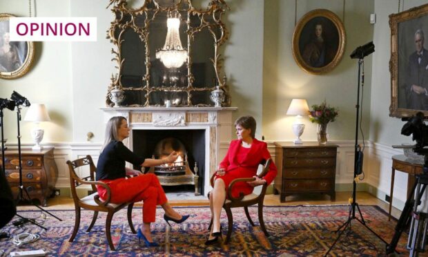 First Minister Nicola Sturgeon (right) being interviewed by Laura Kuenssberg for the BBC (Image: Jeff Overs/BBC/PA)