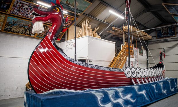 This year's Guizer Jarl Neil Moncrieff chose the colour scheme for the galley which is pictured in the galley shed. Image: Wullie Marr / DC Thomson