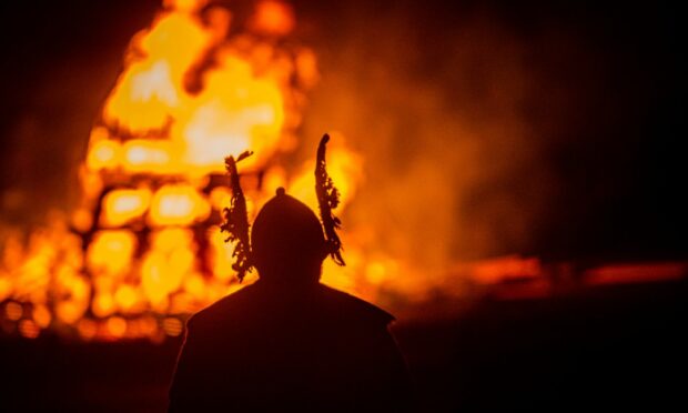 This year's Up Helly Aa galley burned bright as the festival celebrations came to a fiery end on Tuesday night. Image Wullie Marr/DC Thomson.