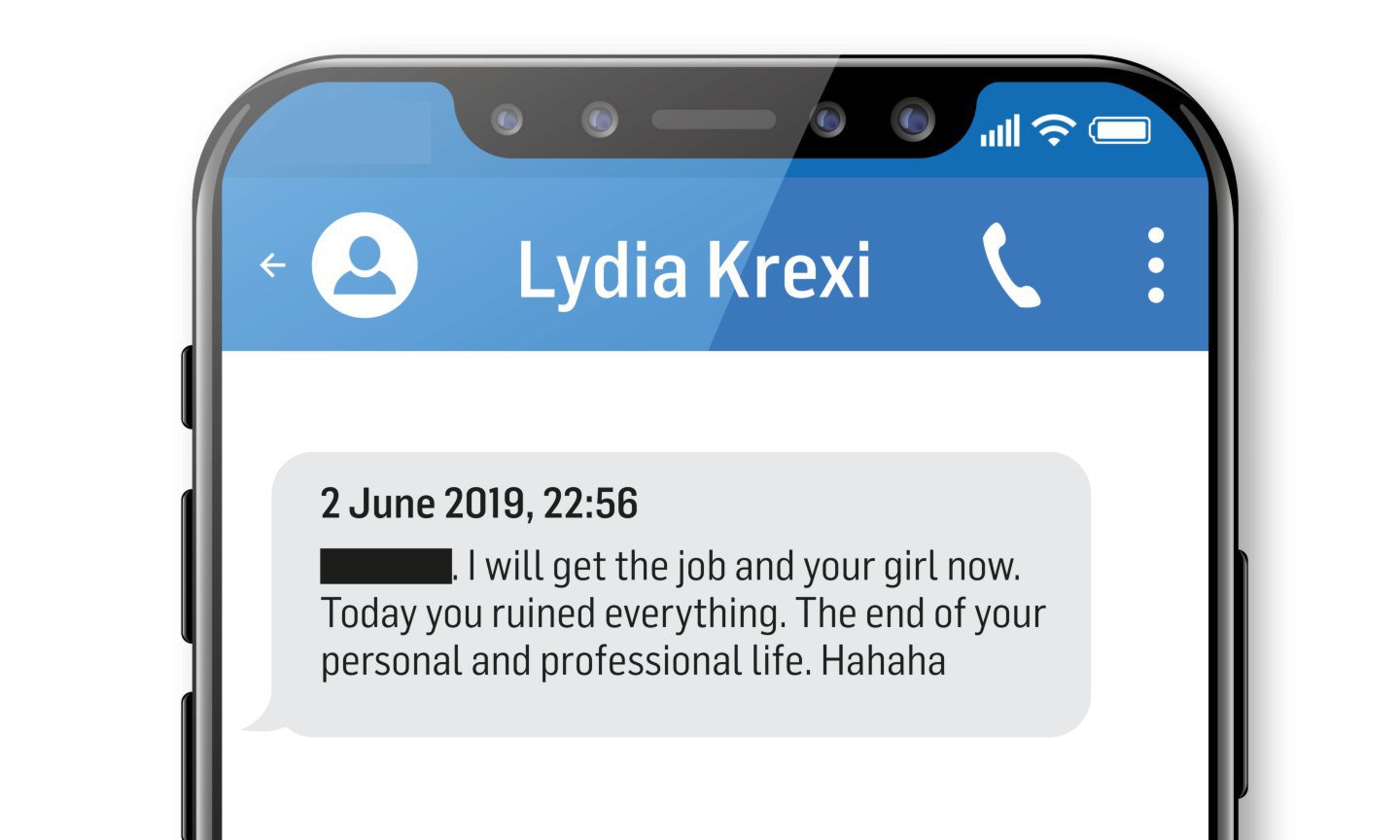 One of the texts from Lydia Krexi: "F**k off. I will get the job and your girl now. Today you ruined everything. The end of your personal and professional life. Hahaha"