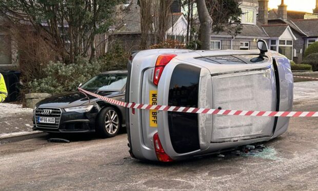 The car reportedly slid on ice on the road. Image: Martin Findlay.