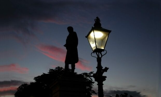 Robert Burns monument at sunset in Aberdeen.