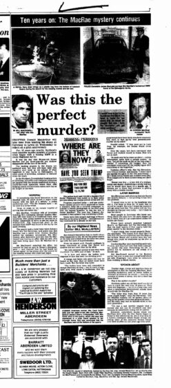 Newspaper article "Ten years on: The MacRae mystery continues. Was this the perfect murder?"