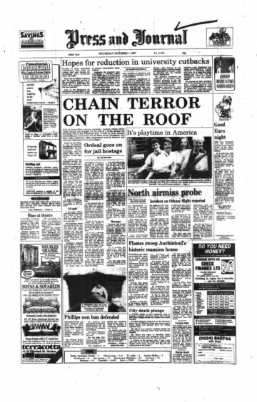 Press and Journal front page with headline "chain terror on the roof".