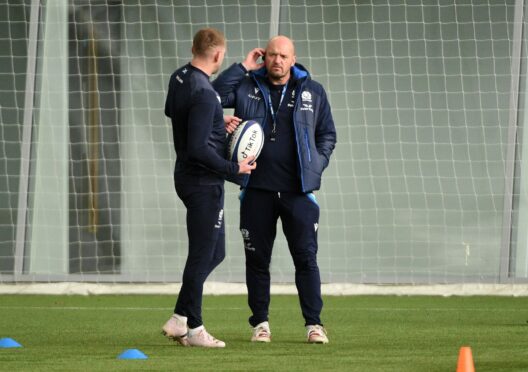 Finn Russell and Gregor Townsend at training this week.