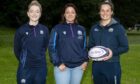 Gemma Fay, SCottish Rugby's Head of Women and Girls Strategy, with Scotland captain Rachel Malcolm (r) and referee Hollie Davidson (l).