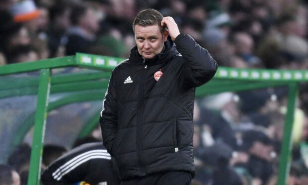 Aberdeen interim boss Barry Robson. during the 4-0 loss to Celtic. Image: SNS