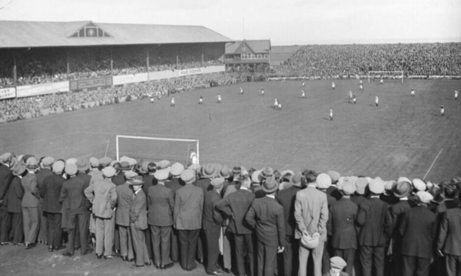 A match between Aberdeen and Rangers at Pittodrie Stadium in 1929.