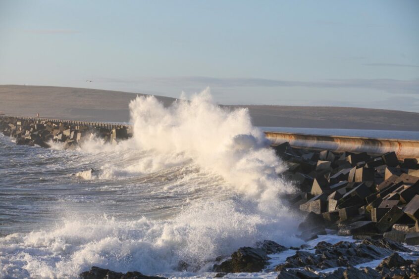 High waves on the Churchill barriers in Orkney