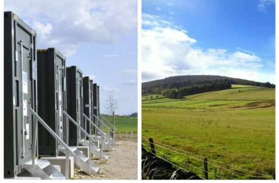 Picture shows: Left Anesco battery storage site & Swordale Hill near Evanton, Ross-shire.Image:  Anesco / Douglas Scott / HEMEDIA