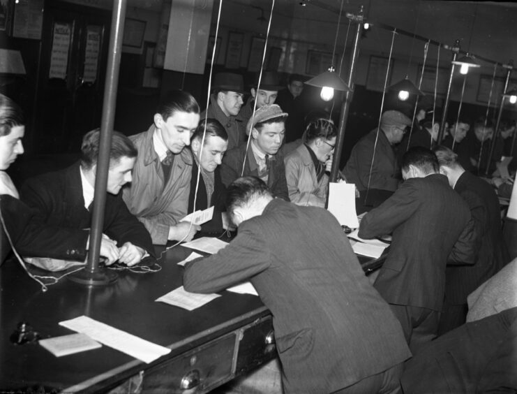 1940 - Pictured is the National Registration 23s register at Aberdeen Ministry of Labour in February 1940, following the National Registration Act the previous year.