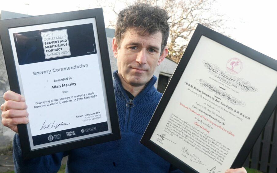 Allan Mackay's bravery commendation and Royal Humane Society award