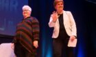 Val McDermid and Nicola Sturgeon make their way across the stage. Image: Chris Sumner/DC Thomson
