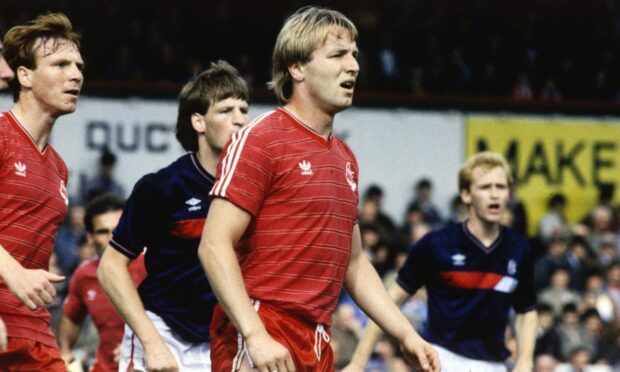 Frank McDougall and Alex McLeish (left) and in action for Aberdeen. Image: DC Thomson.