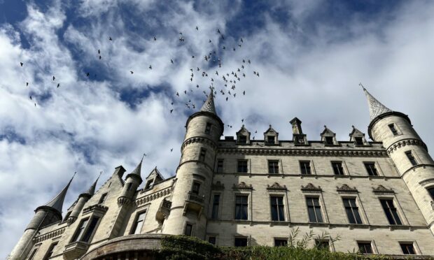 Birds fly overhead, above the stunning Dunrobin Castle in Golspie, close to Brora. Image: Alex Watson.