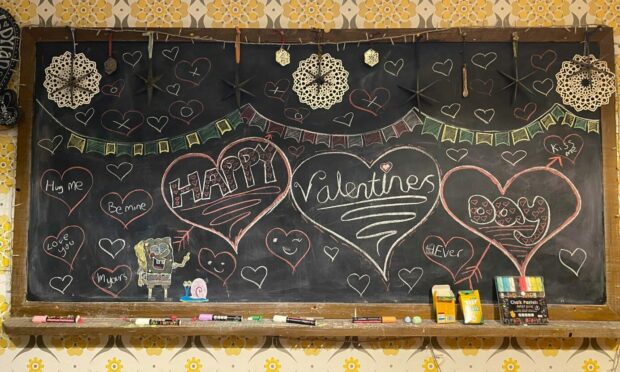 Valentine's Day in MJ's house - family noticeboard style.