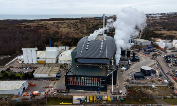 Steam has been coming out of the Aberdeen incinerator site during the initial firing up process. Image: Kenny Elrick/DC Thomson, Monday, February 27th, 2023.