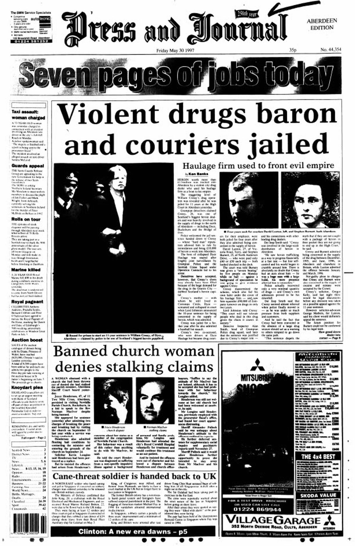 Press and Journal front page "violent drugs baron and couriers jailed.