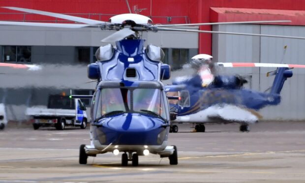 An H175 helicopter at Babcock's hangar in Aberdeen.
