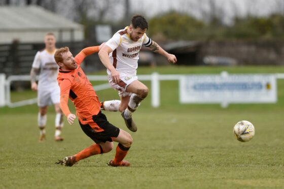 Greg Morrison, left, was on the scoresheet for Rothes. Image: Sandy McCook/DC Thomson