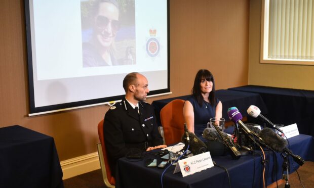 Assistant Chief Constable Peter Lawson, left, and Detective Superintendent Rebecca Smith of Lancashire Police update the media over the Nicola Bulley case. Image: Peter Powell/PA Wire.