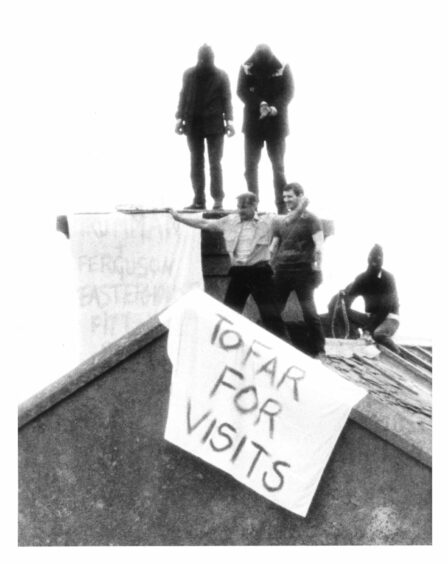 Jackie Stuart being held hostage on Peterhead Prison roof by prisoners.