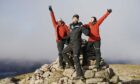 Rylan Clark, Oti Mabuse and Emma Willis at the Cairn Gorm summit. Image: Hamish Frost/Comic Relief