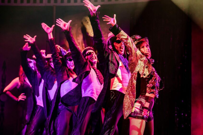 Dancers on stage performing the Time Warp during The Rocky Horror Show which will celebrate its 50th anniversary at HMT Aberdeen. 