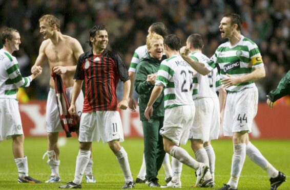 Paul Hartley and Gordon Strachan after Celtic's win over AC Milan in 2007. Image: SNS