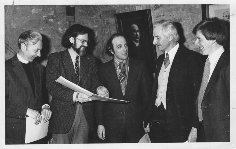 1979 - Discussing the St Machar’s Cathedral restoration plans are, from left, Rev A Stewart Todd, J Alexander, David Hewitt, James Dunbar-Nasmith and Colin Ross.