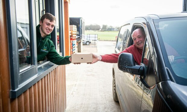 Marshalls Farm Shop on the A96 near Kintore is serving customers through a new drive-thru. Image: Wullie Marr/DC Thomson