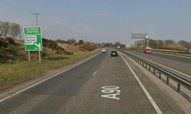 The A90 is closed between Balmedie and Blackdog following an earlier crash. Image: Google Maps.