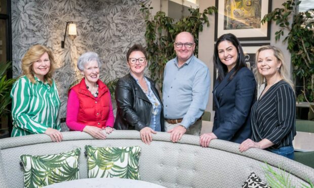 Left to right: L to R: Lynne Hamilton, Rosee Elliot, Donna Christie, Derrick Thomson, Fiona Lindsay and Tess Day who are all taking part in the Forces of Change event. Image: Lindsay Communications