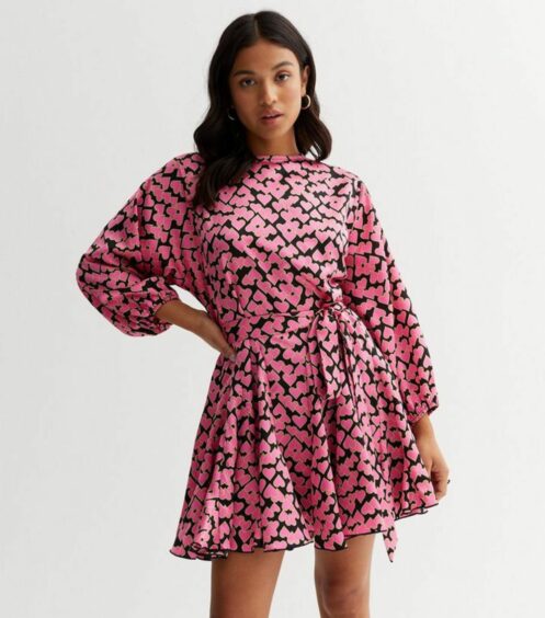 Pink love heart print dress