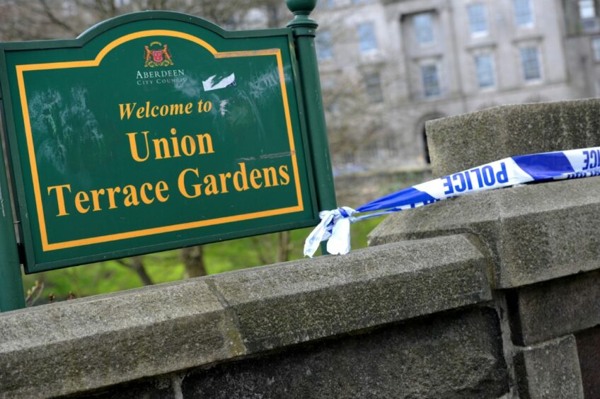 Police closed off Union Terrace Gardens following an incident in March 2016. Image: Kath Flannery/DC Thomson.