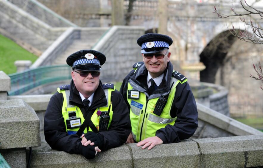 City wardens Derek Quinn and George Chambers featured in the ITV series 'The Inspectors Are Coming'. Here they are in Union Terrace Gardens in Aberdeen in 2016. Image: Kath Flannery/DC Thomson.