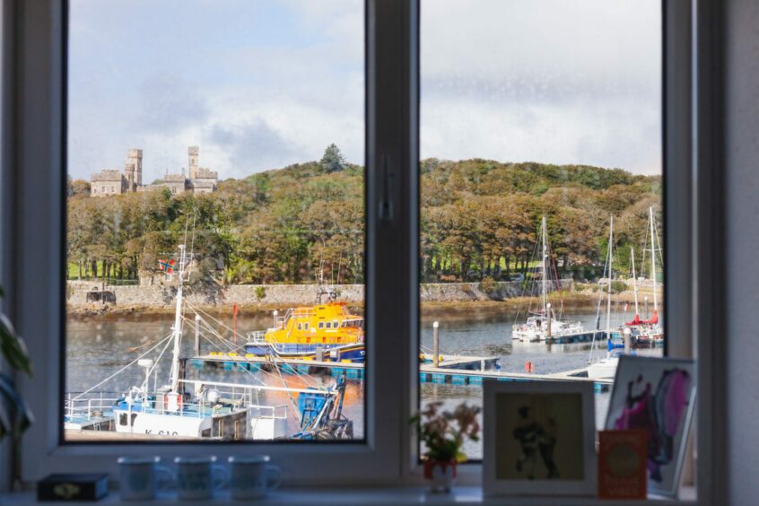 A window view of Stornoway harbour.