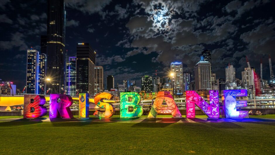 There are light-up letters in this spot in Brisbane, offering a unique view of the Queensland state capital's skyline. Aberdeen's version will have the Granite Mile as a backdrop - if plans are approved. Image: Alex Cimbal/Shutterstock