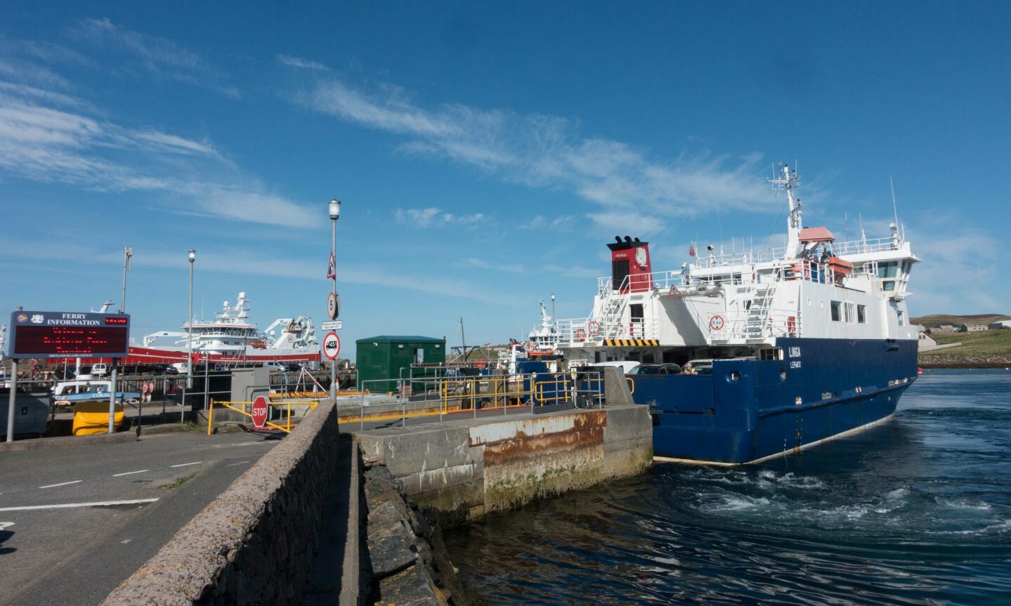 Linga ferry setting off from Whalsay, Shetland