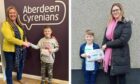 Jennifer McAughtire, head of services for Aberdeen Cyrenians with Cael Munro (pictured left), and Cammy Rae with Leah Brews, fundraising coordinator. Image: Aberdeen Cyrenians.