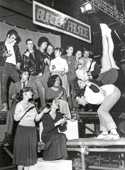 1977 - Acrobatics from Catherine Stewart and Mike Faltin, two of the Aberdeen Arts Centre Theatre Group cast of Grease.
