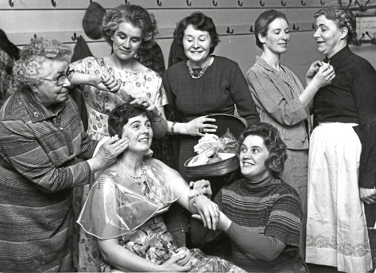 1978 - Members of the Strichen WRI team who were taking part in the Aberdeenshire Federation SWRI Drama Festival at Inverurie Town Hall were, from left, Chrissie Simpson, Cynthia Beaton, Pat Imray, Doreen Brown and Mabel Forman; and, front, Fay Brydon, left, and Irene Marshall.