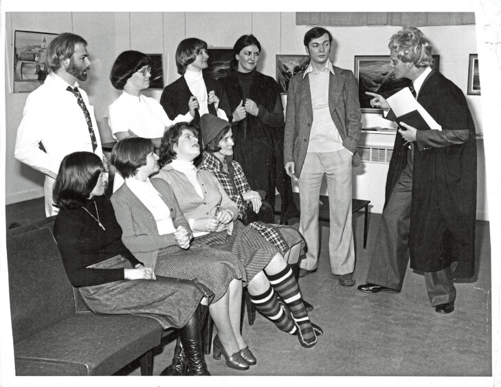 1978 - The judge, played by Graham Lawson, right, with members of the cast of The Trial of Harry Mann, performed by the Pro Arte Players in the SCDA Festival at Aberdeen Arts Centre