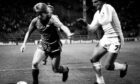 Aberdeen's Gordon Strachan (left) in action against Dinamo Tirana at Pittodrie in the European Cup Winners' Cup first round. Image: SNS